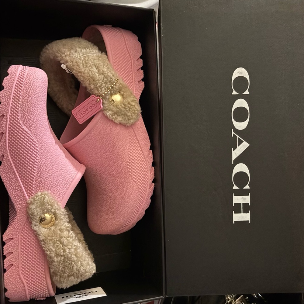 Coach Pink Fur-Trimmed Slip-On Shoes